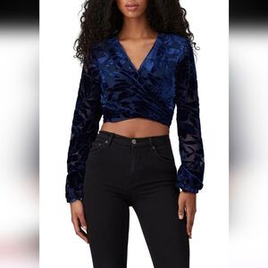 Hutch Claudia Velvet Burnout Crop Wrap Top Size S Blue